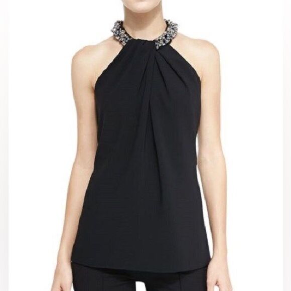 Carmen Marc Valvo Black Beaded-Neck Halter Top Size 16 NWT - Picture 1 of 9
